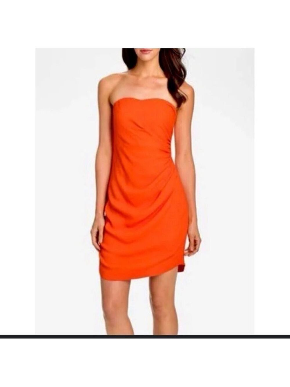 Rebecca Taylor orange strapless gathered ruched silk cocktail dress size 6